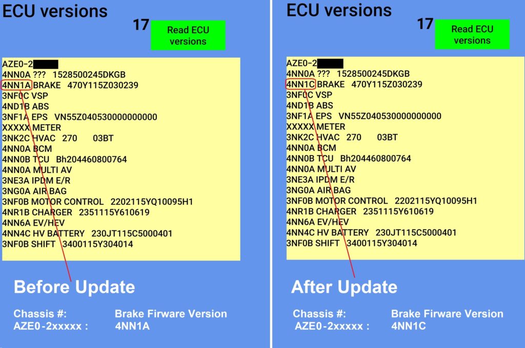 46007-4NN1A to 46007-4NN1C Brake Update Before After AZE0-2xxxxx